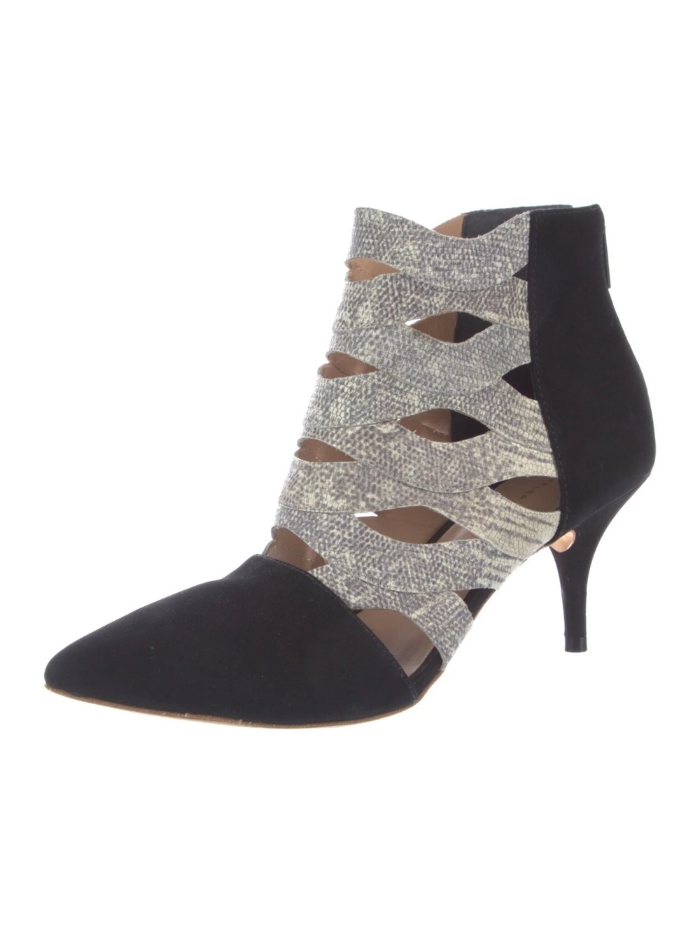 Loeffler Randall Black and Gray Cutout Pointed Ankle Bootie